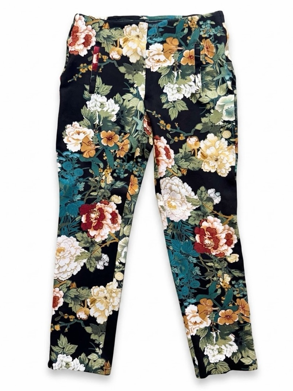 Chico's Black Moody Floral Stretch Ankle Pants Size 00 / US 2